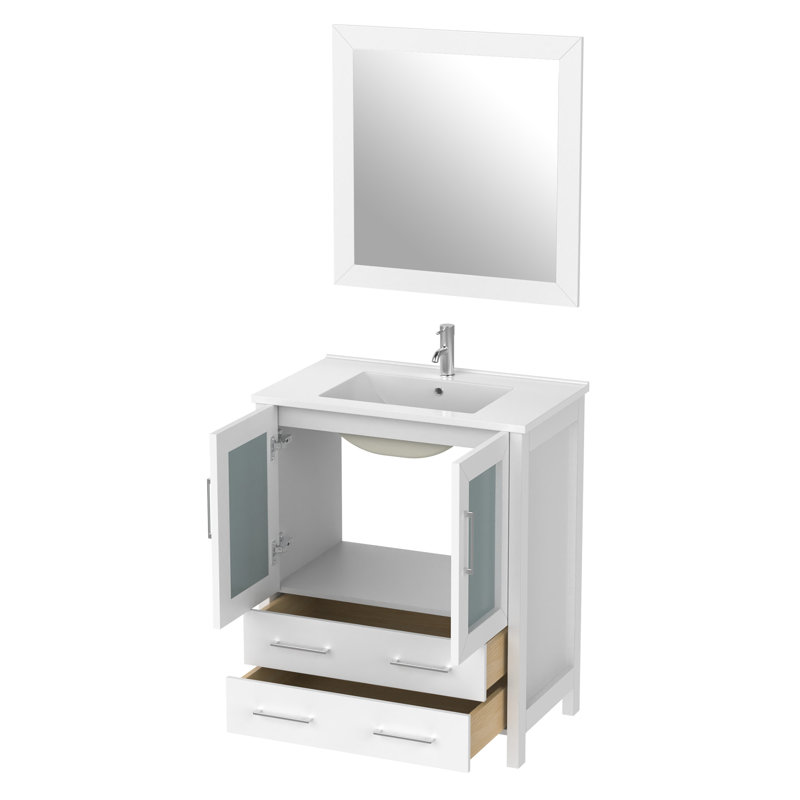  Ensemble de meuble-lavabo simple 30 "avec miroir, Blanc