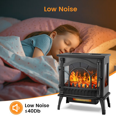 Poêle électrique autoportant de 20 po de largeur avec flamme réaliste, foyer électrique de 5100 BTU avec design rétro, 1000 W / 1500 W, double protection de sécurité pour le salon, la chambre à coucher