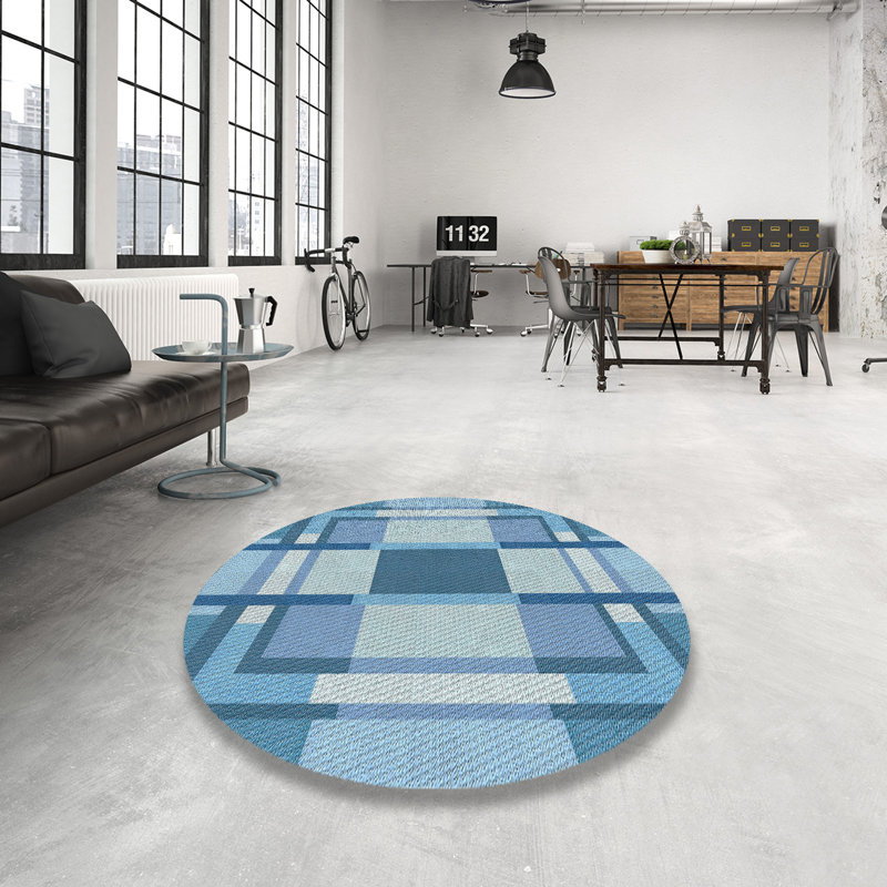 Tapis géométrique bleu ciel, Rond 6 pi