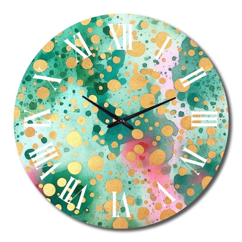 Horloge murale moderne à motif géométrique vert et or et eau III, Grand