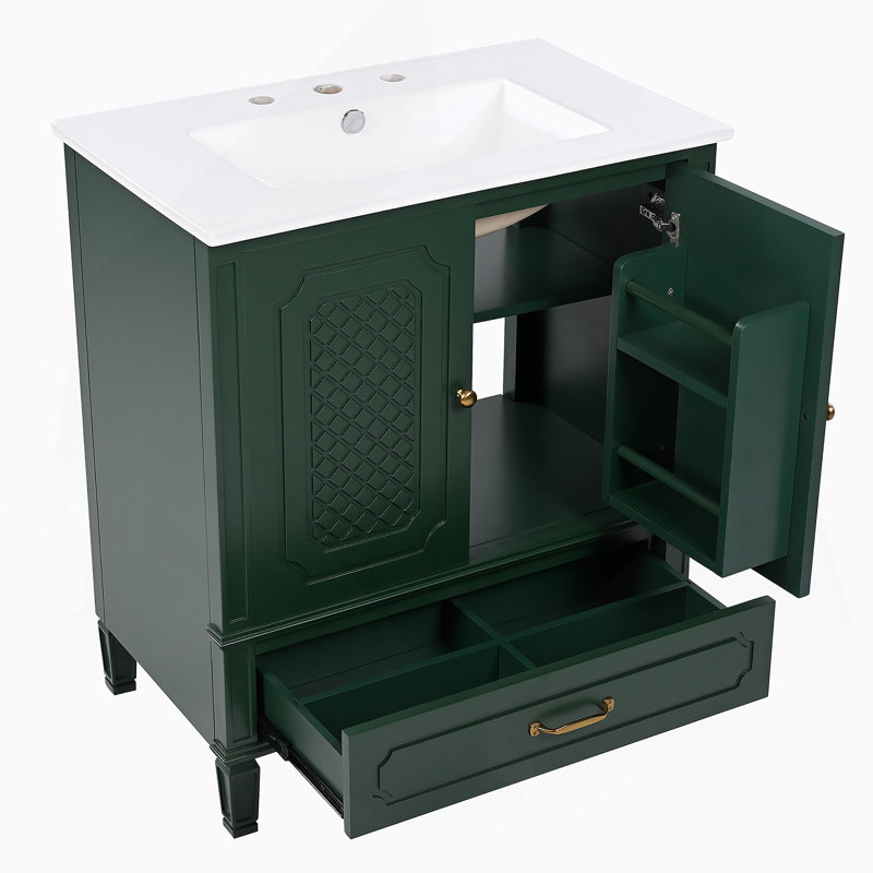 Ensemble de meuble-lavabo 60 po avec lavabo double 60 po, 2 armoires avec porte et 2 tiroirs, vert, Vert