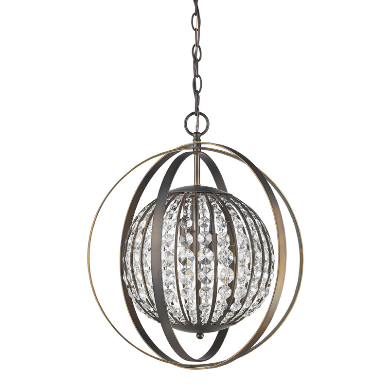 Luminaire suspendu sphère 1 lumière Kegler, Bronze huilé, H 16 po x l 13 po x P 13 po