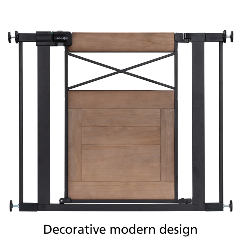 Adjustable Rustic Brown Solid Wood and Black Metal Safety Gate
