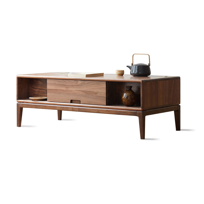 Walnut Solid- Wood Rectangular Coffee Table, 16.54" H x 39.37" L x 22.05" W
