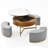 Kreitman Round Faux Marble Lift-Top Coffee Table Set With 3 Stools And Storage