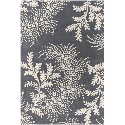 Colbye Authentic Hand-Tufted Handmade Gray & Off-White Floral Wool Area Rug