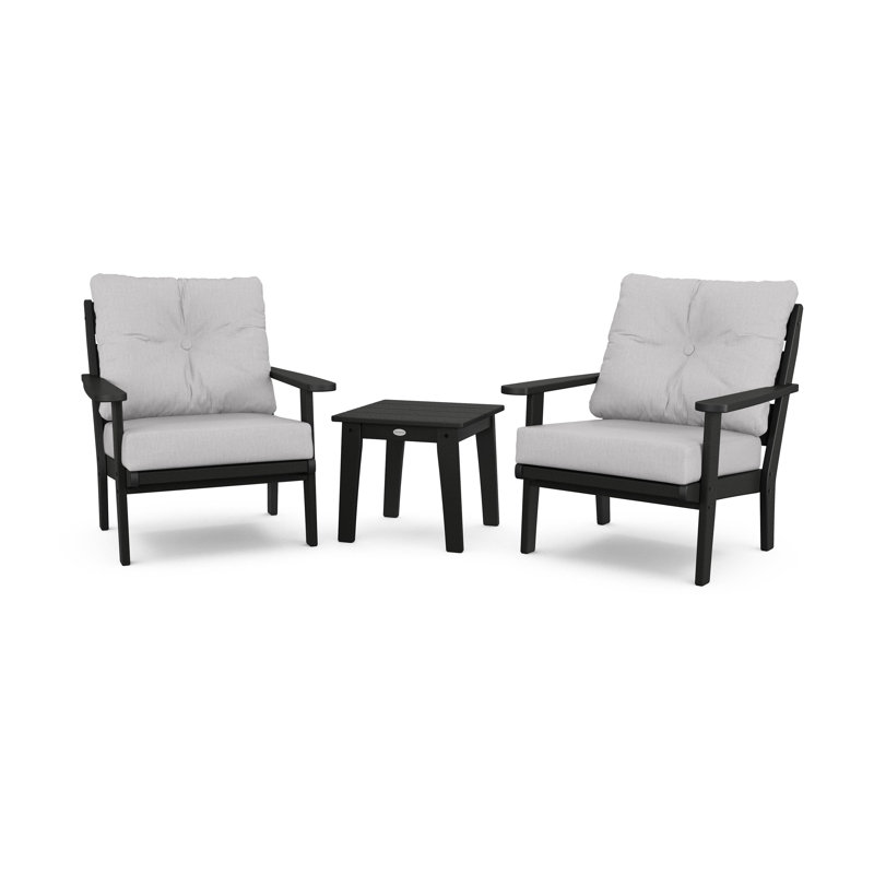 Lakeside 3-Piece Deep Seating Chair Set, Black, Granite
