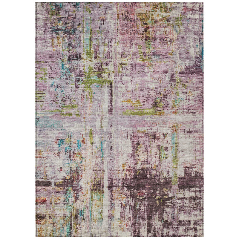 Lavender Abstract Synthetic Washable 3' x 5' Area Rug