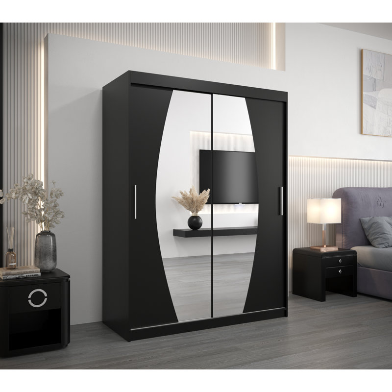 Edaline 2 Door Manufactured Wood Wardrobe, Black Matt