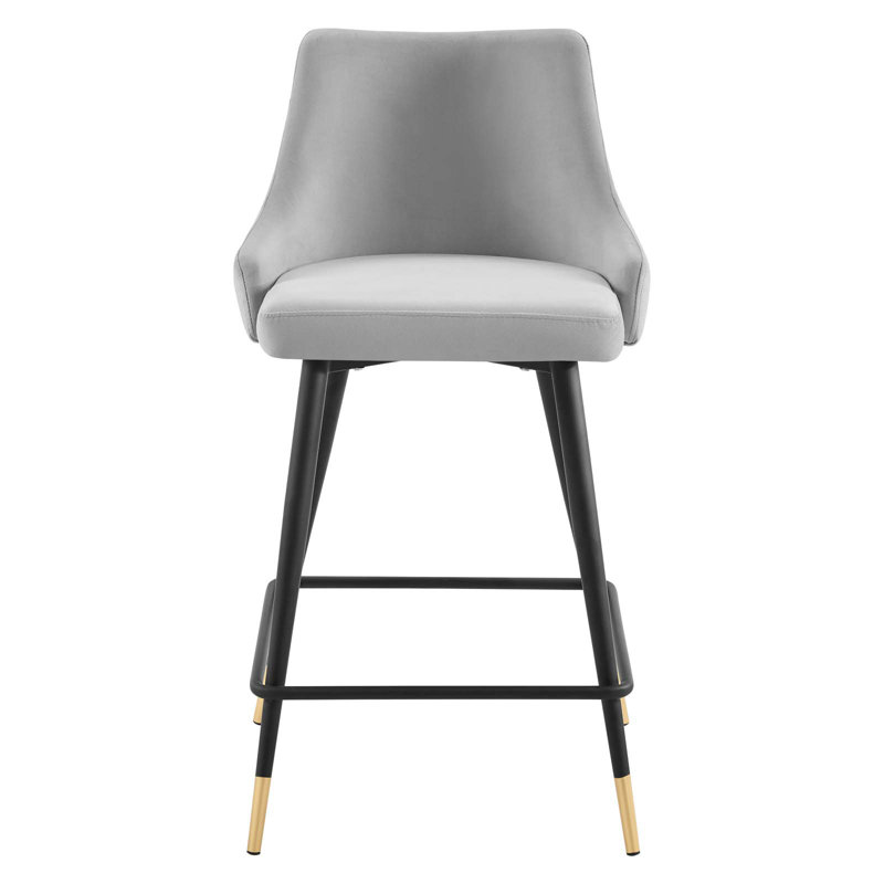 Tabouret de bar en velours Adorn Performance, Tabouret de comptoir (hauteur d'assise de 25,5 po), Velours gris pâle