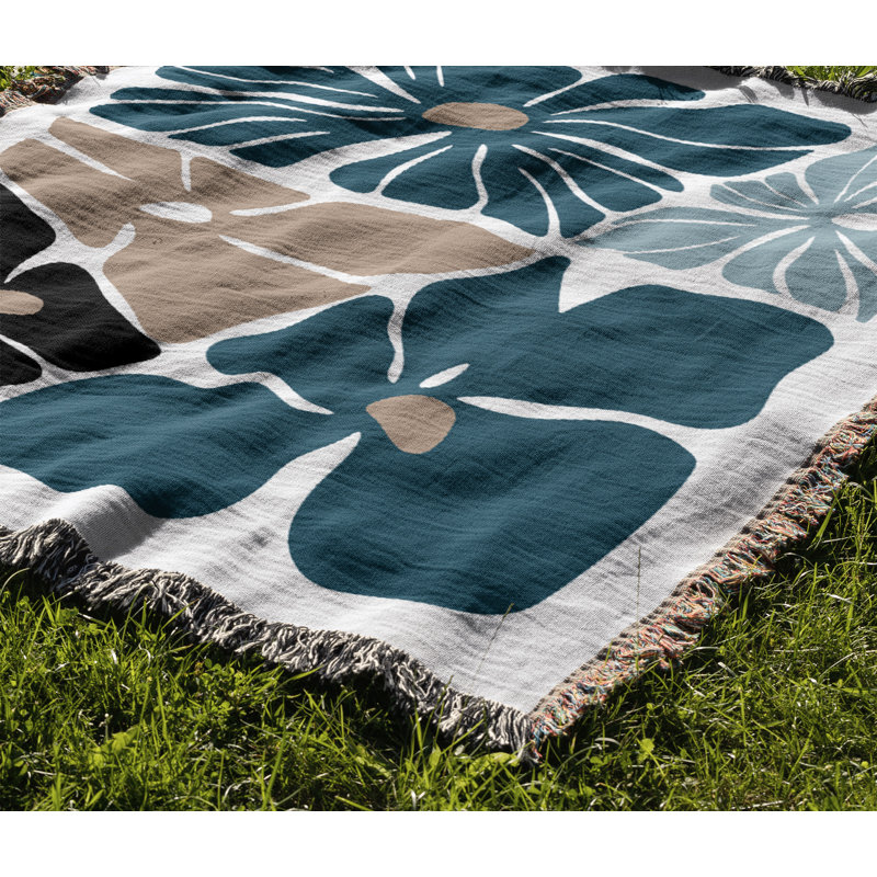 Jeté en coton Roni, Bleu sarcelle, 60 po x 80 po