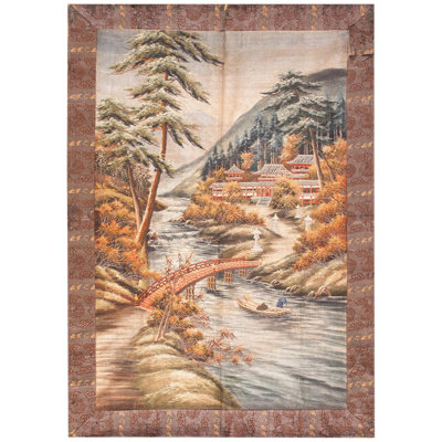 Tapisserie vintage en textile chinois, mélange de laine et de soie, tissé à la main, 1960