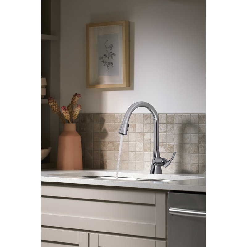 Valton Pull Down Single Handle Kitchen Faucet with MasterClean and Side Spray, Vibrant Stainless