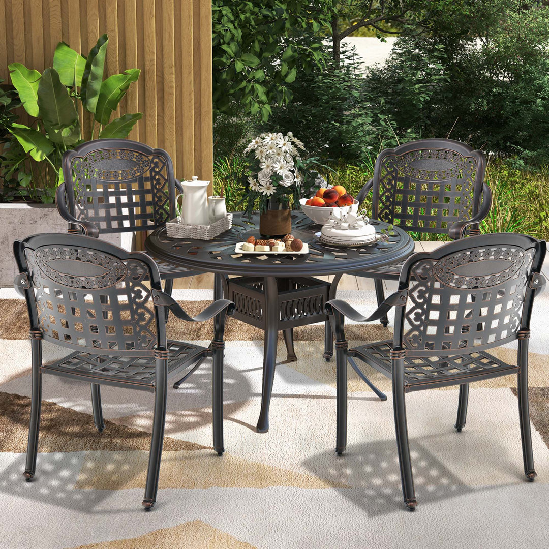 Arvinder 4pcs Patio Cast Aluminum Armrest Chairs Dining Stackable Outdoor Bronze Lark Manor™ 