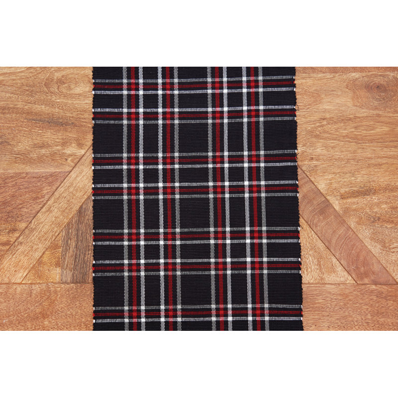 Poinsettia Plaid Woven Cotton Table Runner