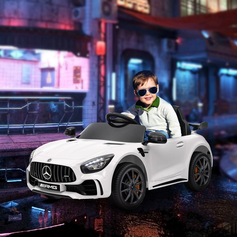 Qaba Mercedes-Benz AMG GTR Licensed 12V Kids Ride on Car, Battery Powered Electric Car for Toddlers with Remote Control, Transport Wheels, Soft Start, Lights, Music, Horn for 3-6 Years, White