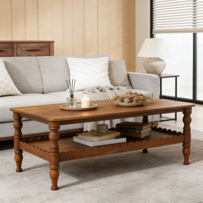 Rectangle Solid Wood Coffee Table with Storage Shelf