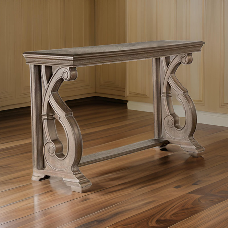 Table de canapé Gia, rectangulaire de 50 pouces, détails sculptés, bois massif brun