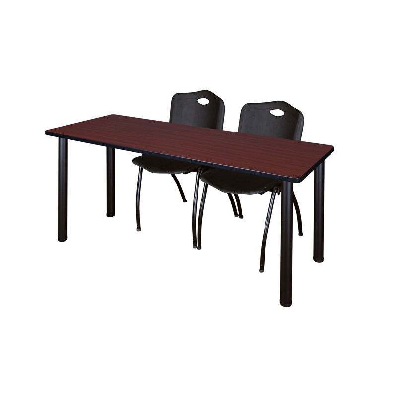 Plateau de table Kee et chaises empilables 2 M, Noir, Noir, Acajou
