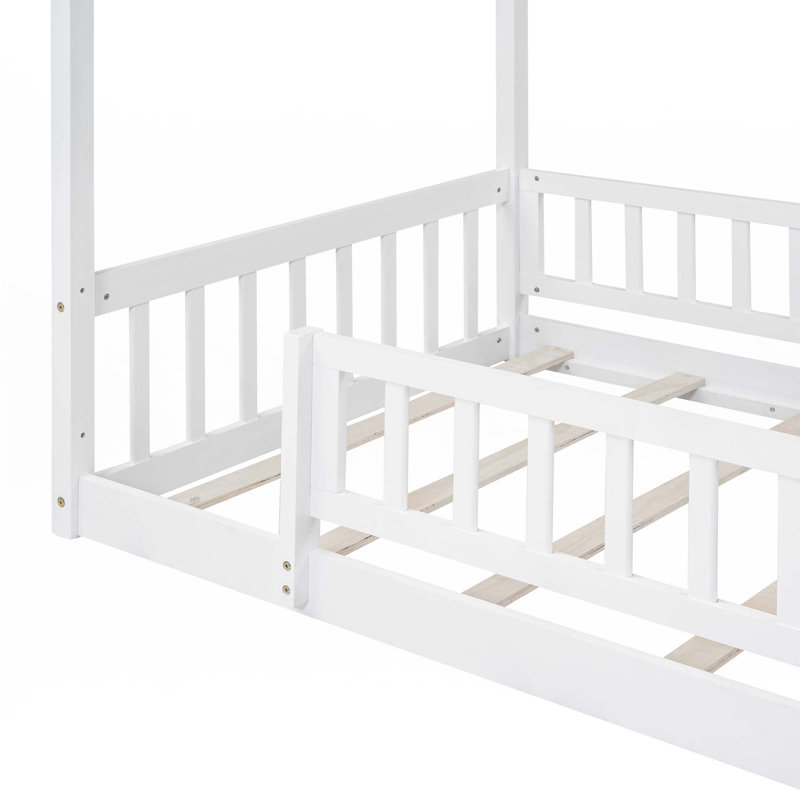 Cadre de lit en bois avec clôture, Blanc