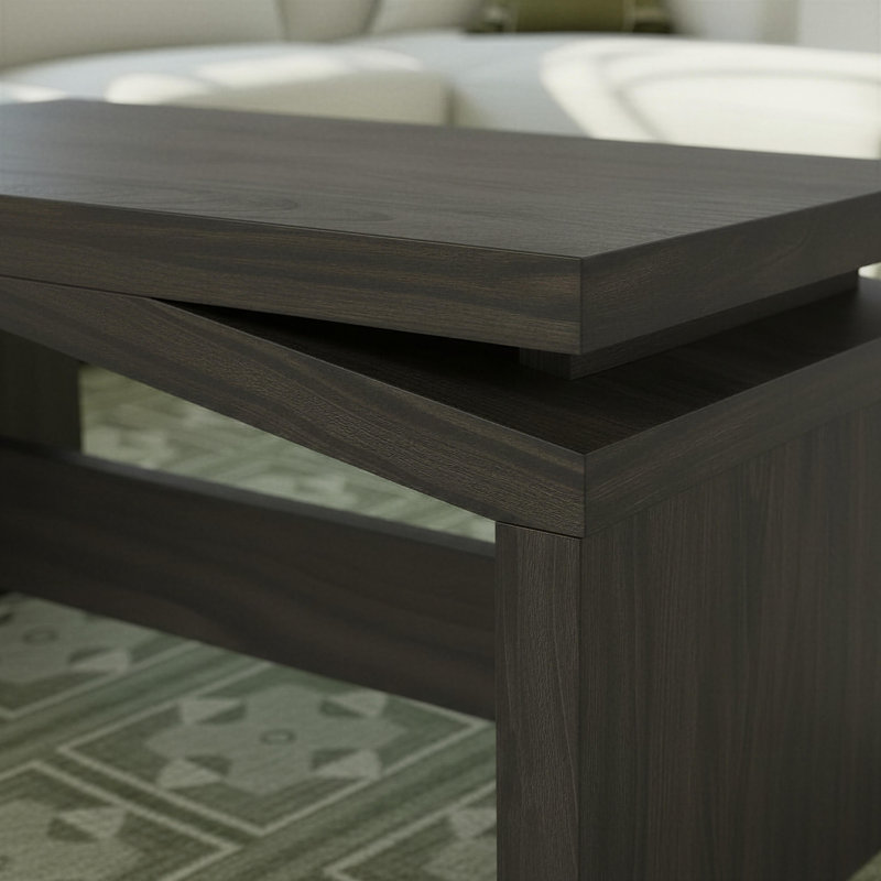 Bateson Modern Easy Assembly Split-Top Coffee Table, 47 Inch, Black Oak