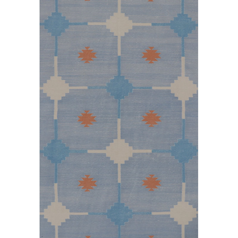 Rug & Kilim’S Contemporary Dhurrie Rug In Blue And Rust Tile Design
