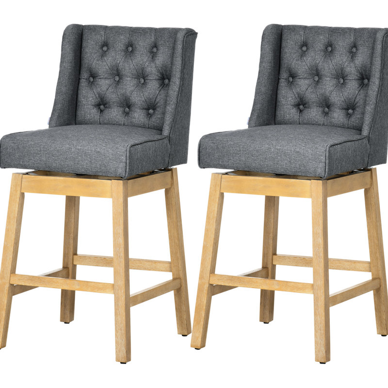 2 chaises à hauteur de bar, siège de 30 po, pivotant à 180 °, couleur grise, repose-pieds en bois massif, tabourets pivotants à boutons à 180 degrés, 2, hauteur de siège, avec repose-pieds et