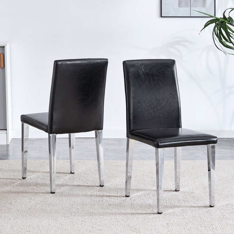 Ensemble de 2 chaises à dossier en polyuréthane avec pieds en métal argenté, convenant aux styles minimaliste et contemporain