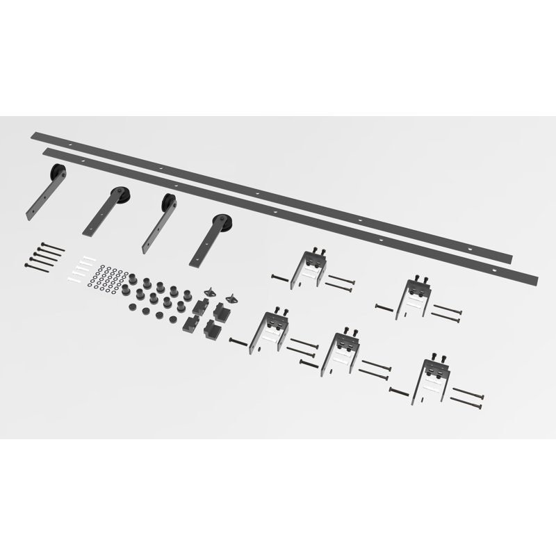 Black Rustic Straight Design U Bracket Double Track Bypass Two Door Barn Door Hardware Kit, 156 in.