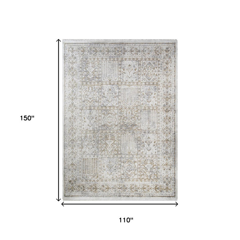 Tapis oriental ivoire délavé avec frange, Rectangle 9 pi 2 po x 12 pi 6 po