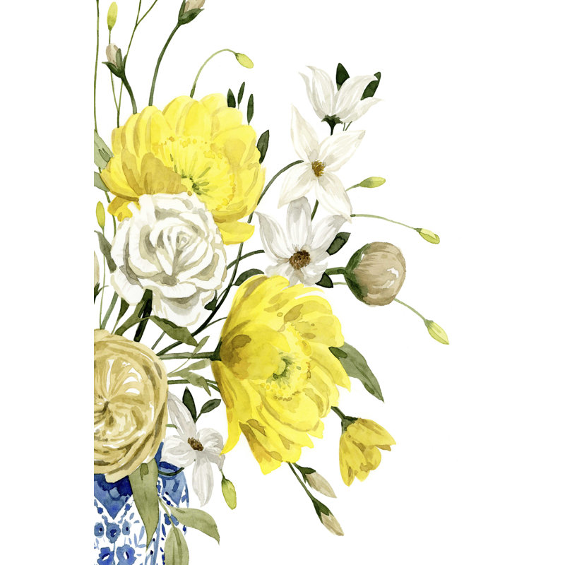 Bouquet jaune et bleu outremer II, H 18 po x l 12 po x P 1,25 po