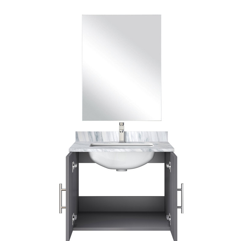 22 po Meuble-lavabo gris foncé foncé avec marbre, 18 miroirs et robinet - comptoir en marbre fonctionnel, Gris foncé