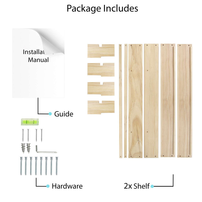 Berlinville 2 Piece Paulownia Floating Shelf, Natural Wood