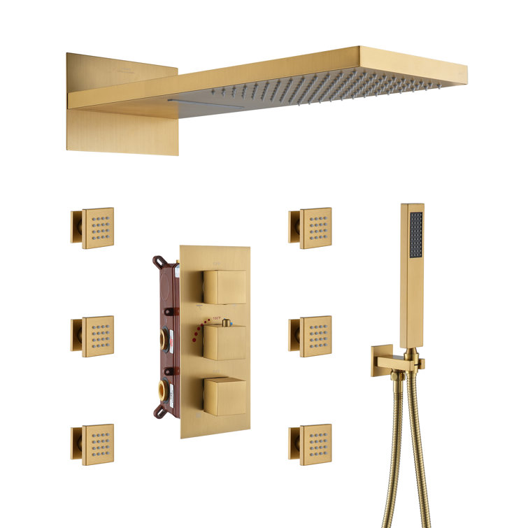  Rainier 4-Function 22" Wall Mounted Thermostatic Complete Shower System with 6 Body Jets and Rough in-Valve