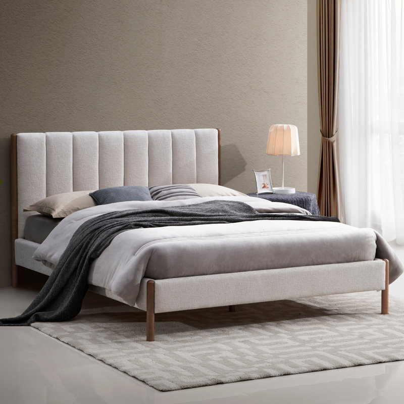 Upholstered Platform Bed, Queen, Cream