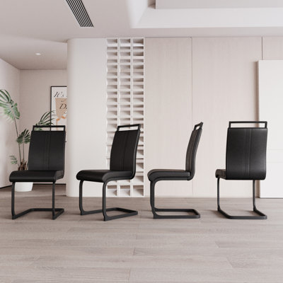 De 4 chaises de salle à manger - Dossier rembourré en similicuir PU avec tube, pieds en métal noir pour la cuisine, le bureau, le patio, la pièce moderne, confortable et fonctionnelle