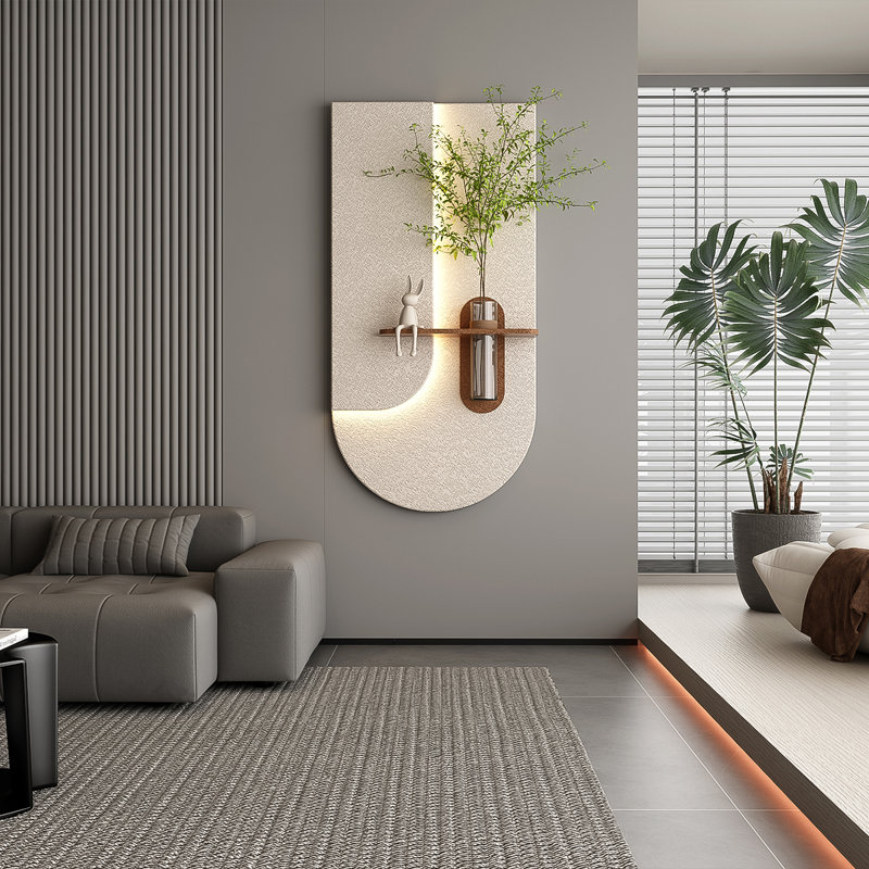Décoration murale moderne minimaliste créative avec lumière DEL télécommandée, H 47,24 po x l 23,62 po x P 5,91 po