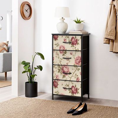4 Drawer Dresser for Bedroom, Narrow Chest of Drawers, Wooden Top and Study Iron Frame 18"x37.5"-(WxH)