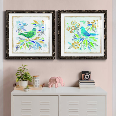Oiseau Chanteur I - ensemble de 2 peintures encadrées