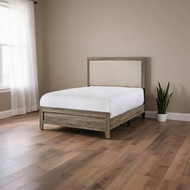 Lit à panneau tapissier en bois massif gris, taille simple pour chambre de jeunes, mobilier de chambre de style contemporain