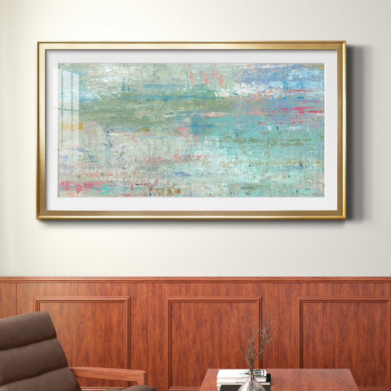 " Pastel Watergarden " Painting Print, 22.5" H x 42.5" W x 1.5" D, Gold Framed