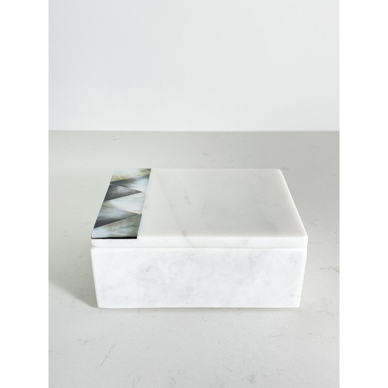 Iridescent Grey Mother of Pearl on White Marble Decorative Box