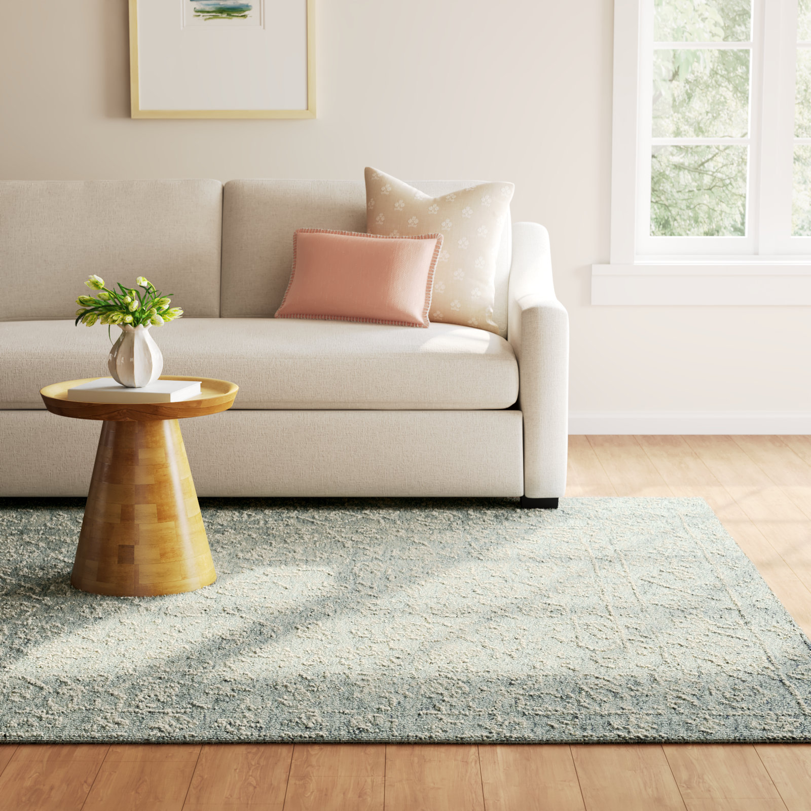 Millcreek Handmade Wool Ocean/Ivory Rug, Rectangle 5' x 7'6"