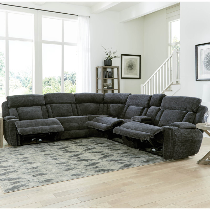 Canapé modulaire inclinable électrique 6 pièces Pul, Gris anthracite Lucky