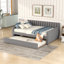 Lit de jour simple tapissier avec tiroirs, support en lattes de bois, gris-59712826