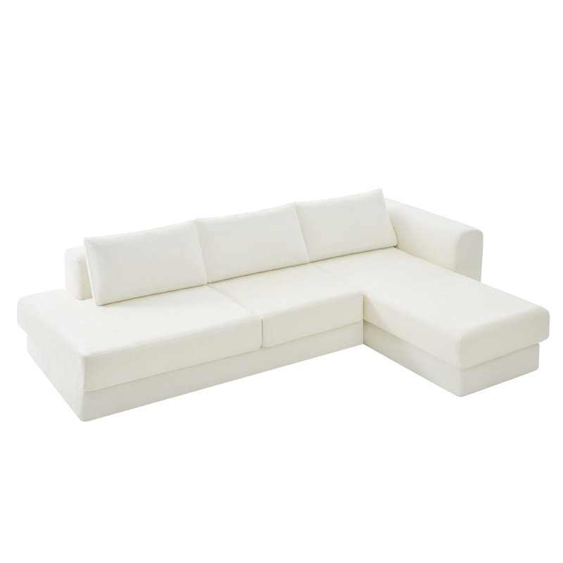 Canapé modulaire en chenille en L 113 po avec coussins double épaisseur Boneless, Beige