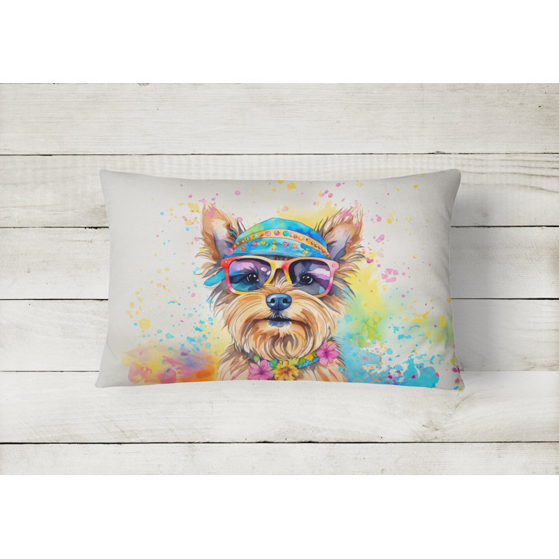 Coussin décoratif Yorkshire Terrier Hippie Dawg, H 12 po x l 16 po, Rectangulaire