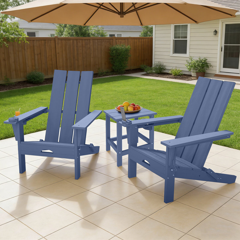 Ensemble de chaises pliantes pour 2 personnes Adirondack avec table d'appoint, Bleu