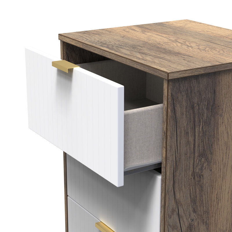 Barriner Bedside Table, White Matt/Vintage Oak