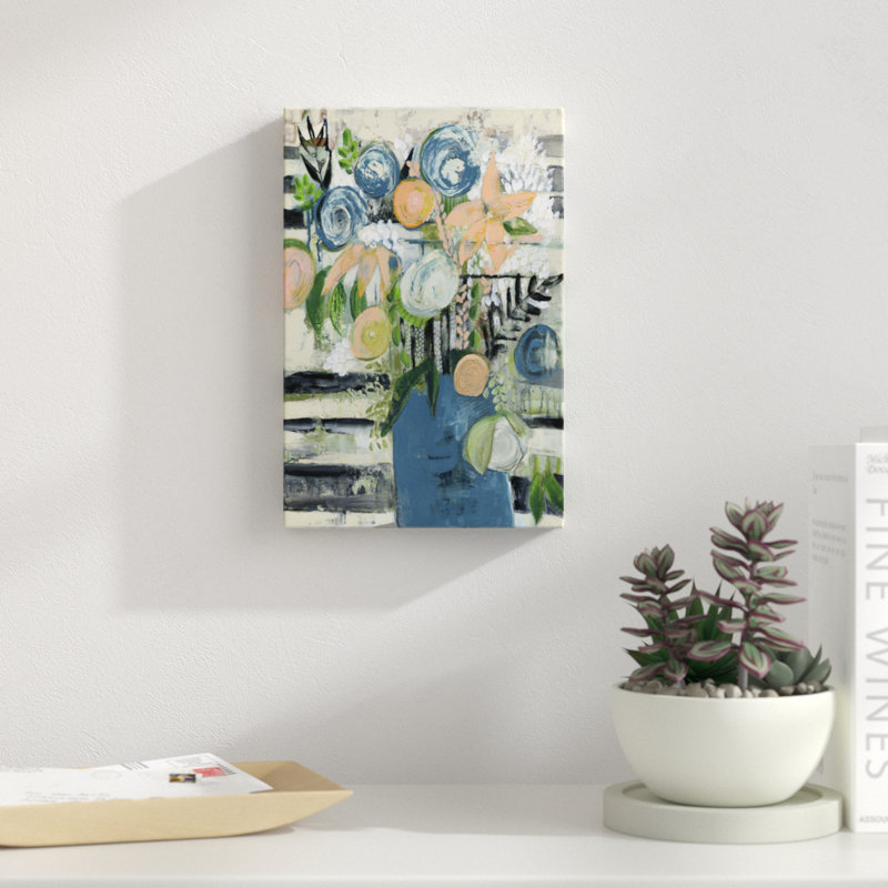 «Modern Floral Stripe», peinture sur toile, H 12 po x l 8 po